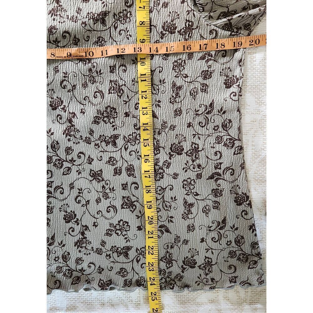 Croft & Barrow dressy Gray-Green top with brown floral pattern 3/4 sleeves Sz M - Picture 7 of 8